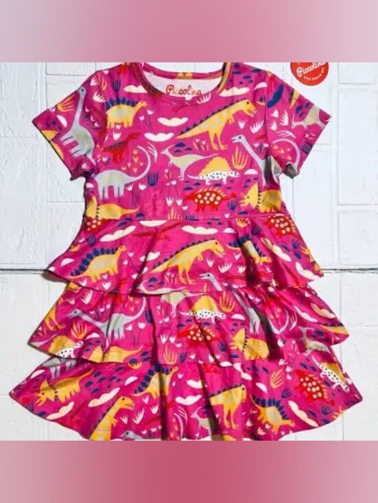 Piccolina Other - Piccolina Girls Pink Dinosaur Tiered Dress